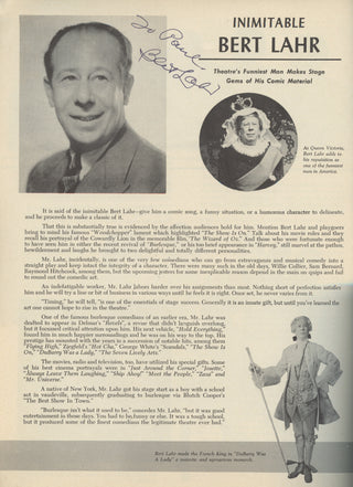 Lahr, Bert. (1895–1967) & Gray, Dolores. (1924–2002) Two on the Aisle Souvenir Program (1951/2) -  Signed by Bert Lahr, Dolores Gray, Kathryn Lee, and Elliott Reid