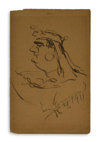 Caruso, Enrico. (1873–1921) Signed Self-Portrait Caricature as Radamès