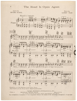 Roosevelt, Franklin D. (1882–1945) [Powell, Dick. 1904–1963)] "The Road is Open Again" - Signed Sheet Music