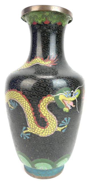 [Dragon] Black Ground Dragon Decorated Cloisonné Vase, China, ca. 1930s