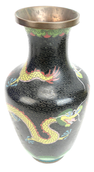 [Dragon] Black Ground Dragon Decorated Cloisonné Vase, China, ca. 1930s