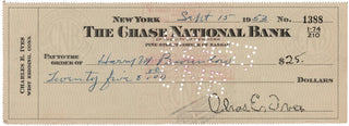 Ives, Charles. (1874–1954) Signed Check from his last year