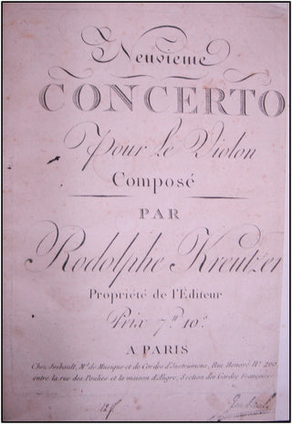 Kreutzer, Rodolphe. (1766-1831) Six First Edition Violin Concerti, bound together with an Autograph Manuscript Cadenza