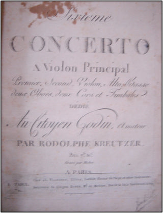 Kreutzer, Rodolphe. (1766-1831) Six First Edition Violin Concerti, bound together with an Autograph Manuscript Cadenza