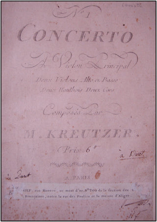 Kreutzer, Rodolphe. (1766-1831) Six First Edition Violin Concerti, bound together with an Autograph Manuscript Cadenza