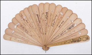 [Composers and Performers of the 19th Century ] Brahms, Schumann, Joachim, Grieg, Paderewski, Hoffman, Piatti, Richter, De Reszke etc. Wooden Fan signed by Leading Composers and Performers