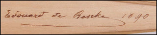 [Composers and Performers of the 19th Century ] Brahms, Schumann, Joachim, Grieg, Paderewski, Hoffman, Piatti, Richter, De Reszke etc. Wooden Fan signed by Leading Composers and Performers