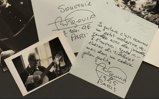 Segovia, Andrés. (1893–1987) [de Grab, Richard. (1927–2001)] "The guitar is like a small orchestra seen through backwards binoculars..." - Autograph Quotation Signed with Original Photograph