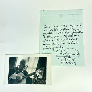 Segovia, Andrés. (1893–1987) [de Grab, Richard. (1927–2001)] "The guitar is like a small orchestra seen through backwards binoculars..." - Autograph Quotation Signed with Original Photograph