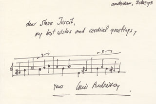 Andriessen, Louis. (1939–2021) Autograph musical quotation signed