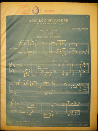 [Ballets Russes] Stravinsky, Igor. (1882–1971); Balanchine, George. (1904–1983); Lifar, Serge. (1905–1986) Annotated Proof Copy of "Appolon Musagète."