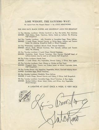 Armstrong, Louis. (1901–1971) Lose Weight The 'Satchmo' Way! - from the Collection of Michel de Bry