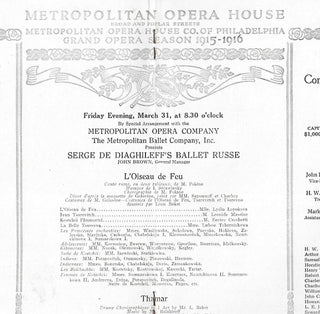 [Ballets Russes] Serge de Diaghileff's Ballet Russe in Philadelphia - 1916 Program