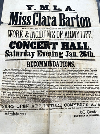 Barton, Clara. (1821–1912) Lecture Broadside - Young Men's Literary Association [WI] (January 26, 1867)
