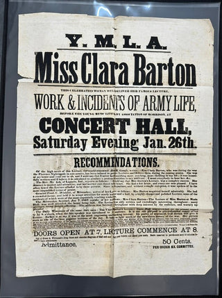 Barton, Clara. (1821–1912) Lecture Broadside - Young Men's Literary Association [WI] (January 26, 1867)