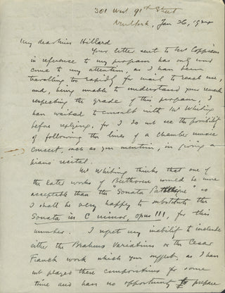 Bauer, Harold. (1873–1951) "The 'Papillons' of Schumann...is in my opinion a finer composition than the 'Carnaval'"  - Autograph Letter