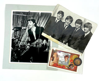 The Beatles. [Lennon, John. (1940–1980)] Group Lot including Secretarial Signed Photos and Silver Coin