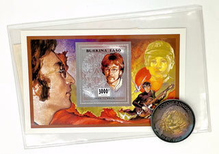 The Beatles. [Lennon, John. (1940–1980)] Group Lot including Secretarial Signed Photos and Silver Coin