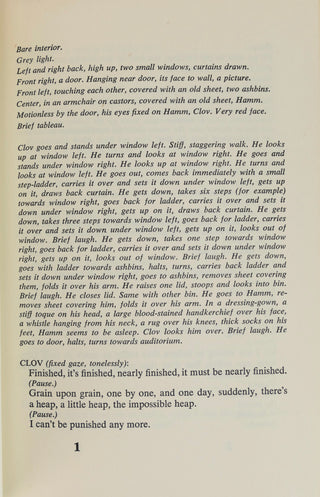 Beckett, Samuel. (1906-1989) [Bidart, Frank. (b.1939)] "Endgame"