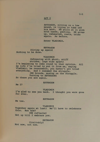Beckett, Samuel. (1906-1989) Nichols, Mike. (b. 1943) Waiting for Godot - Script in Fine Custom Binding, Opening Night Gift