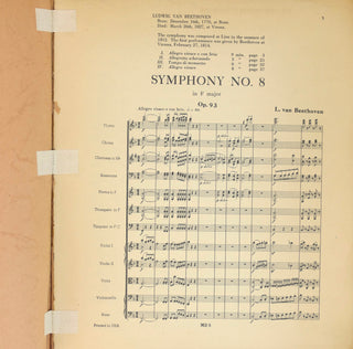 Beethoven, Ludwig van. (1770–1827) [Mitropoulos, Dimitri. (1896–1960)] "Symphony No. 8, F Major, Op. 93" - With Library Stamp of Mitropoulos
