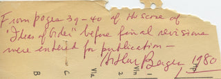 Berger, Arthur. (1912–2003) "Ideas of order"—Fragment of corrected proof page with autograph inscription