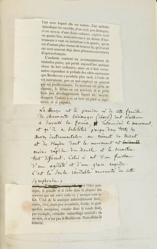 Berlioz, Hector. (1803-1869) [Beethoven, Ludwig van. (1770–1827)] BEETHOVEN'S FIRST SYMPHONY ANALYZED BY BERLIOZ - Proof with Autograph Insertions