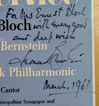 [Bloch, Ernest. (1880-1959)] Bernstein, Leonard. (1918–1990) "Sacred Service"  - LP Inscribed to Mrs. Ernest Bloch
