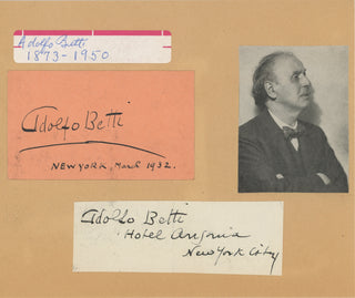 Betti, Adolfo. (1875–1950) Signed Card with Photograph