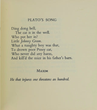 [Fine Press][Bidart, Frank. (b. 1939)] Hegemen, F.W. & Kelley, N.K. "XXI MORAL RHYMES" - One of Fifty Copies Printed, Inscribed to Frank Bidart