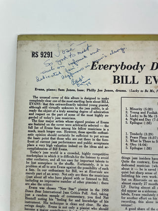 Evans, Bill. (1929–1980) & Farmer, Art. (1928 - 1999) Everybody Digs Bill Evans - SIGNED "Happiness in Music Always"  LP COVER