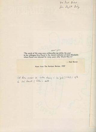 Bishop, Elizabeth. (1911 - 1979) & Rorem, Ned. (1923-2022)[Bidart, Frank. (b. 1939)] "Visits to St. Elizabeths" - INSCRIBED BY BISHOP TO BIDART