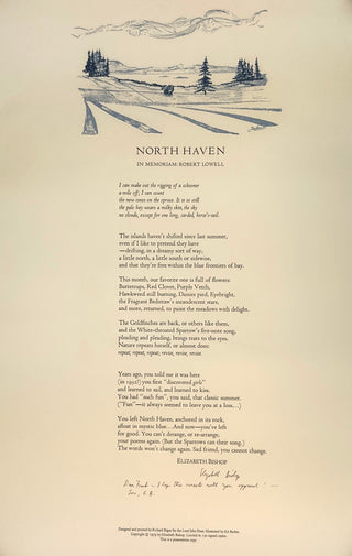 Bishop, Elizabeth. (1911 - 1979) [Bidart, Frank. (b. 1939)] North Haven [broadside] - INSCRIBED TO FRANK BIDART