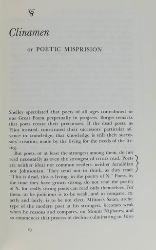Bloom, Harold. (1930-2019) [Bidart, Frank. (b. 1939)] "The Anxiety of Influence":"A Theory of Poetry"