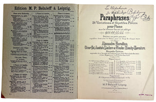 Borodin, Alexander. (1833–1887) & Cui, César. (1835–1918) & Liszt, Franz. (1811–1886) & Lyadov, Alexander. (1855–1914) & Rimsky-Korsakov, Nikolay. (1844-1908) & Shcherbachev, Nikolay (1853-1922) [Ochs, Siegfried. (1858-1929)] "Paraphrases" 24 Variations e