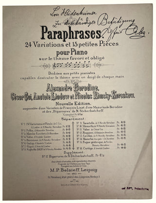 Borodin, Alexander. (1833–1887) & Cui, César. (1835–1918) & Liszt, Franz. (1811–1886) & Lyadov, Alexander. (1855–1914) & Rimsky-Korsakov, Nikolay. (1844-1908) & Shcherbachev, Nikolay (1853-1922) [Ochs, Siegfried. (1858-1929)] "Paraphrases" 24 Variations e