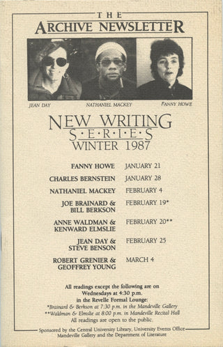 [Brainard, Joe. (1942-1994)] Archive Newsletter: New Writing Series, Winter 1987 - Brainard Exhibit Catalogue and Reading Program
