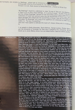 [FILM] Brakhage, Stan. (1933 - 2003); Brakhage, Jane. [Bidart, Frank. (b. 1939)] Metaphors on Vision (Film Culture No. 30, Fall 1963) - Ex Frank Bidart