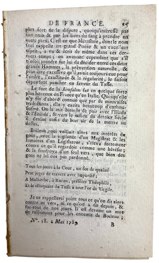 [Bridgetower, George Augustus Polgreen. (1778-1860)] Mercure de France, May 2, 1789; Journal Politique de Bruxelles [May 1789?]
