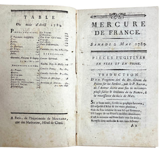 [Bridgetower, George Augustus Polgreen. (1778-1860)] Mercure de France, May 2, 1789; Journal Politique de Bruxelles [May 1789?]