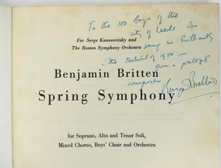 Britten, Benjamin. (1913–1976) "Spring Symphony"  - Signed Score to "The 100 Boys of the of City of Leeds"