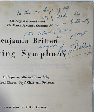Britten, Benjamin. (1913–1976) "Spring Symphony"  - Signed Score to "The 100 Boys of the of City of Leeds"