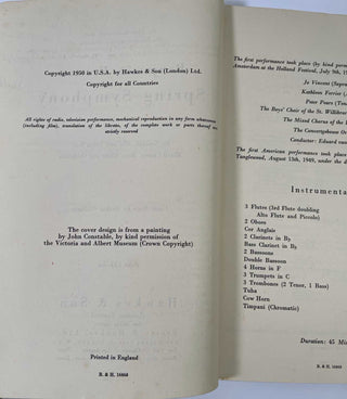 Britten, Benjamin. (1913–1976) "Spring Symphony"  - Signed Score to "The 100 Boys of the of City of Leeds"