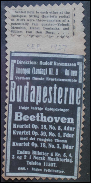 [Budapest String Quartet (1917-1967)] Roisman, Josef. (1900 - 1974) Josef Roisman's Personal Budapest Quartet Scrapbook