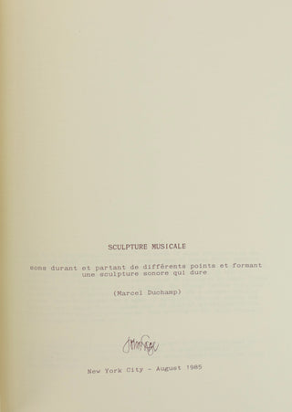 Cage, John. (1912–1992) [Duchamp, Marcel. (1887-1968)] "Sculpture Musicale"  - SIGNED