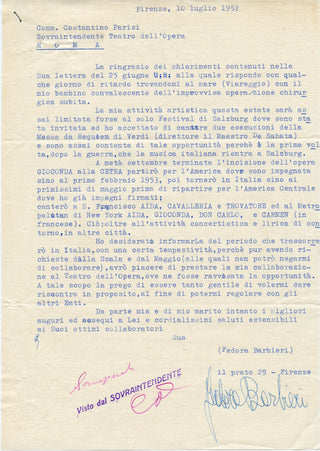 [Italian Opera] [Callas, Maria. (1923-1977)], (Barbieri, Fedora. (1920-2003) etc. Archive of Letters, Telegrams, and Ephemera from the Teatro Opera Roma, 1945-1980s