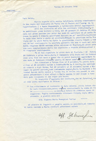 [Italian Opera] [Callas, Maria. (1923-1977)], (Barbieri, Fedora. (1920-2003) etc. Archive of Letters, Telegrams, and Ephemera from the Teatro Opera Roma, 1945-1980s