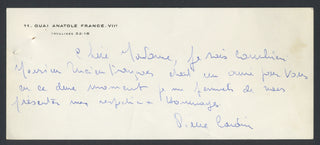 Cardin, Pierre. (b. 1922) [Madame Grès. (1903–1993)] Autograph Card to Madame Grès