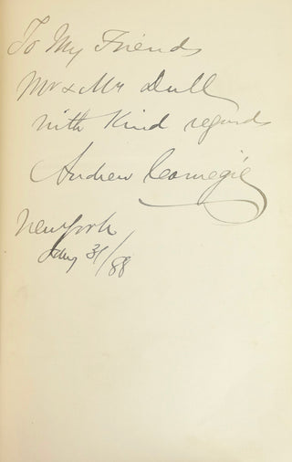 Carnegie, Andrew. (1835–1919) "An American Four-In-Hand Britain" Signed and Inscribed First Edition