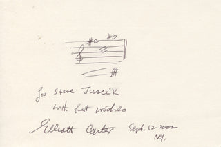 Carter, Elliott. (1908–2012) Autograph musical quotation signed